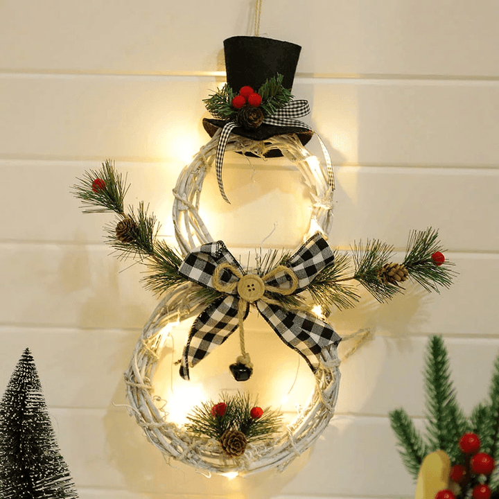 2020 Christmas LED Lights Hang Decoration Snowman Xmas Wreath Rattan Circle Christmas Tree Decoration Navidad Door for Home Decor - MRSLM