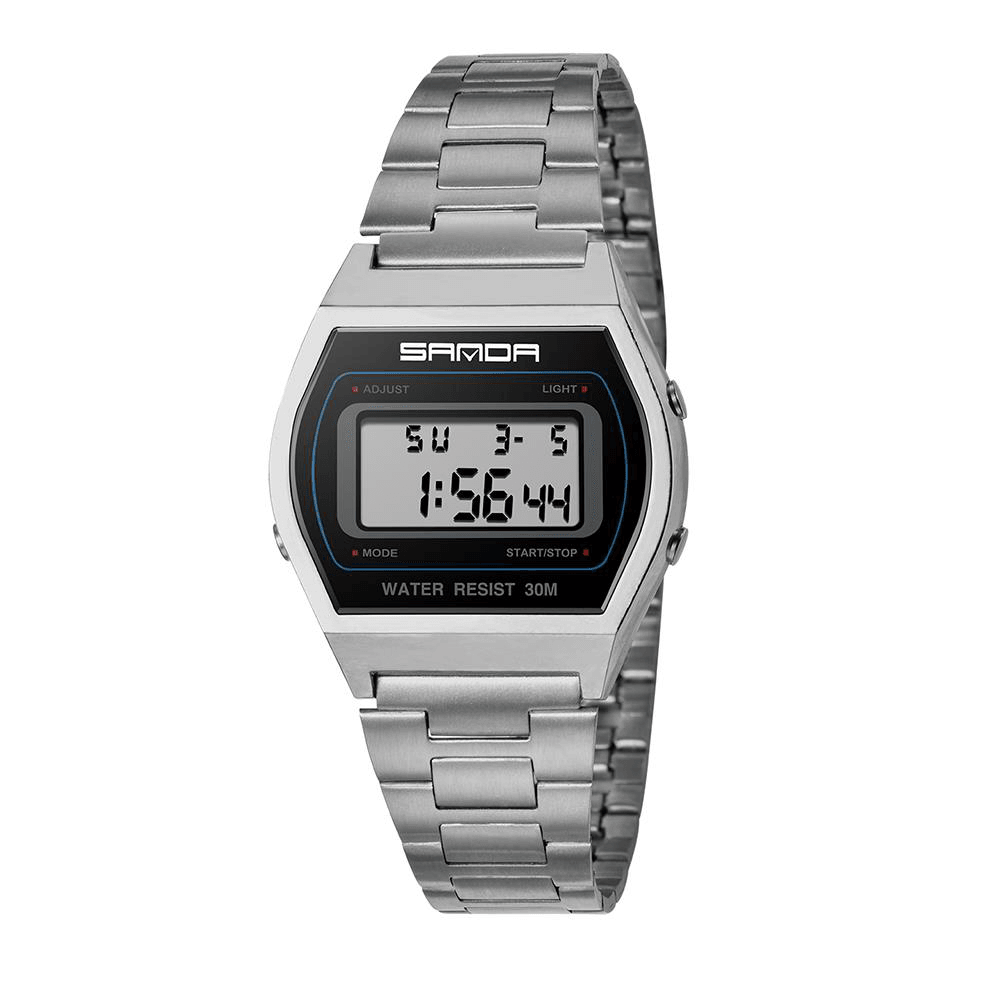 SANDA 406 Digital Watch Men Fashion Stainless Steel Strap Calendar Clock Waterproof Sport Watch - MRSLM