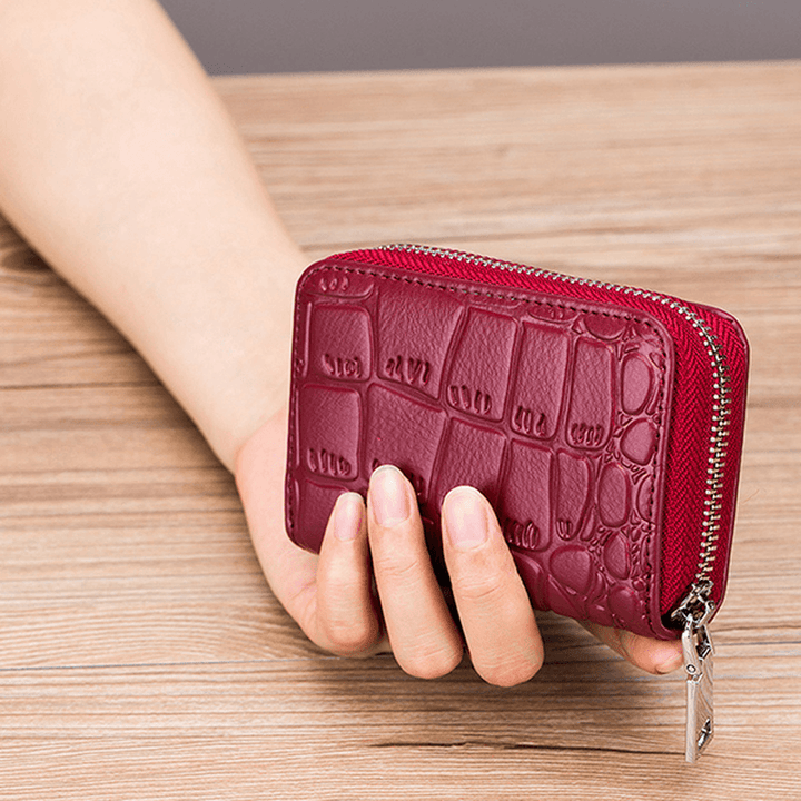 Women Genuine Leather Stone Pattern 16 Card Slots Wallet - MRSLM