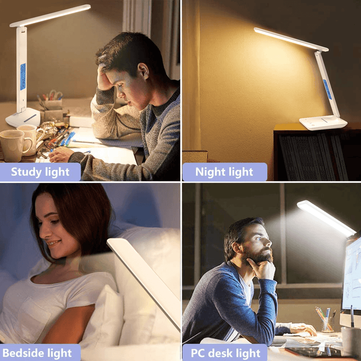 QI Wireless Charging LED Desk Lamp 10W with Calendar Temperature Alarm Clock Eye Protect Reading Light Table Lamp - MRSLM