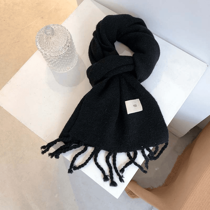 Pure Color Tassel Season Wool Knitted Couple Scarf - MRSLM