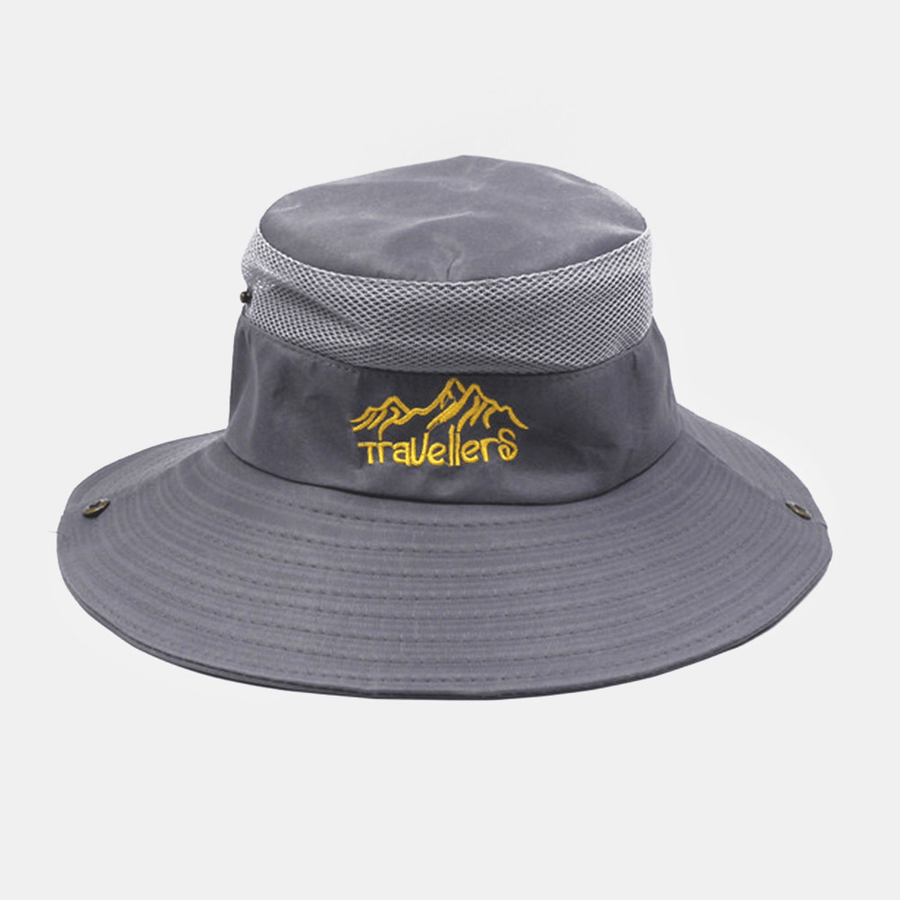 Men Letter Embroidery Pattern Mesh Breathable Quick-Dry Outdoor Fishing Climbing Sunshade Bucket Hat - MRSLM