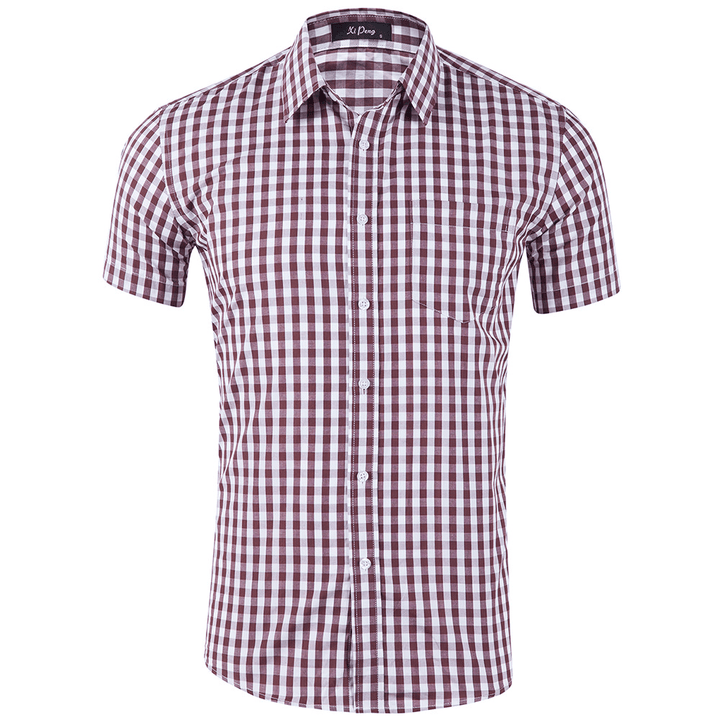 Cotton Lapel Plaid Short-Sleeved Shirt - MRSLM