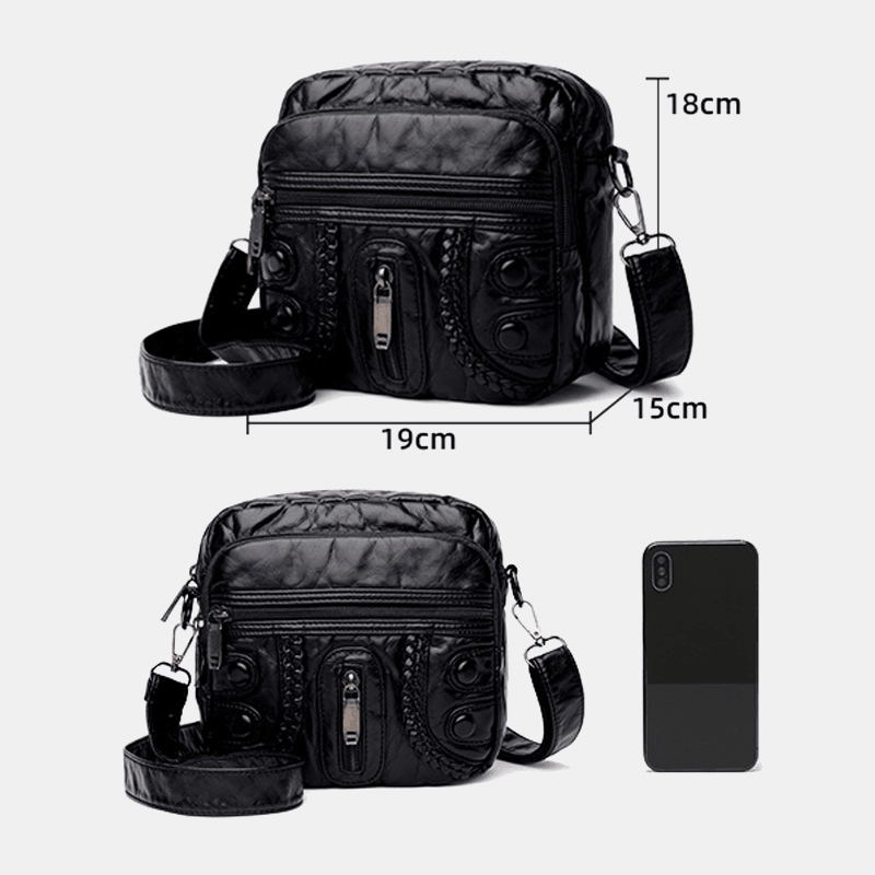 Women Washed PU Leather Large Capacity Retro 6.3 Inch Phone Bag Soft Crossbody Bags Shoulder Bag - MRSLM