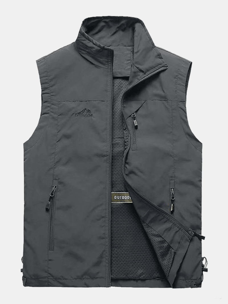 Men Zipper Multi-Pockets High Collar Outdoor Sports Warm Waistcoat Vests - MRSLM