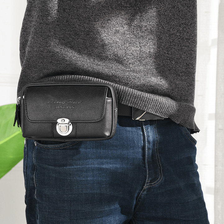 Men PU Leather Multifunction Casual 6.3 Inch Phone Bag Waist Bag Sling Bag - MRSLM