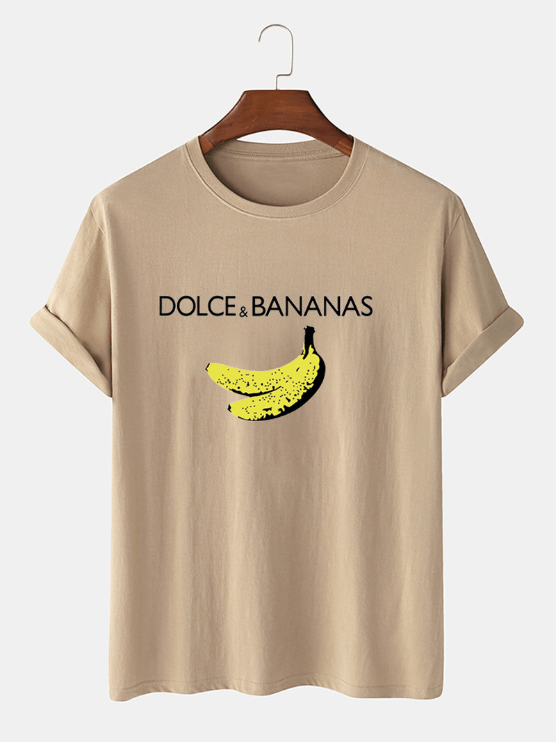 Banana & Letter Print Cotton Breathable Short Sleeve T-Shirts - MRSLM
