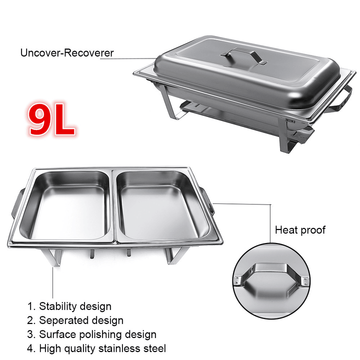 9L a Set Buffet Stove of Two Plates Variable Heat Control Food Warmer Storage Decor Decorations for Wedding Party Canteen - MRSLM