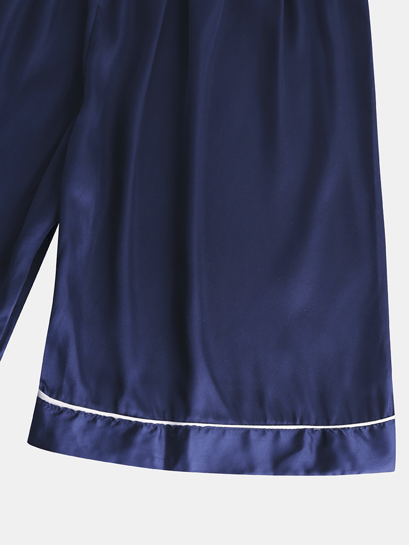Men Solid Color Elasticated Waist Sleepwear Shorts Breathable Home Loungewear - MRSLM
