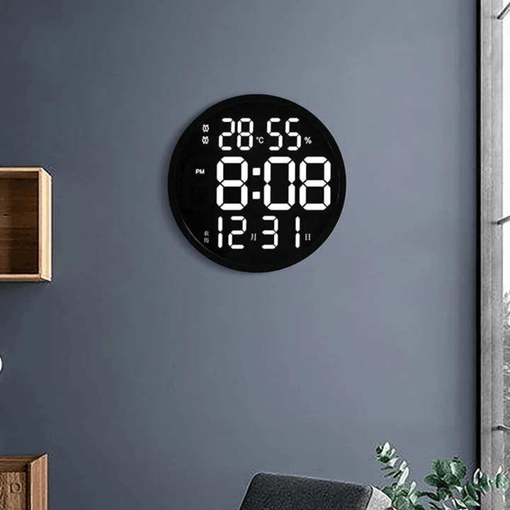 12 Inch LED Wall Clock Luminous Large Clock Mute Digital Temperature and Humidity Electronic Clock Modern Design Living Room Decoration - MRSLM