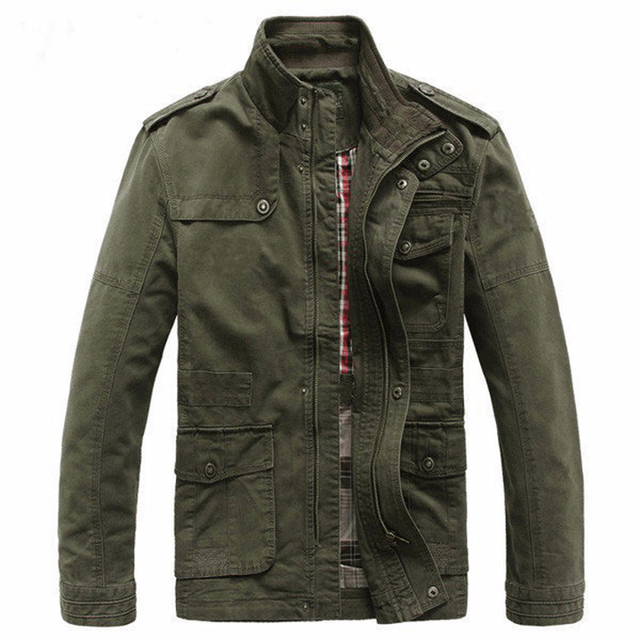 Big Size 100%Cotton Men Outdoor Cotton Blend Multi Pockets Zipper Cargo Coat Jacket Outwear - MRSLM