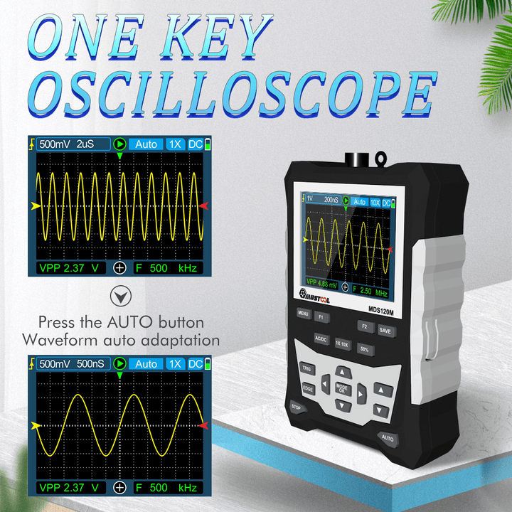 MUSTOOL MDS120M Professional Digital Oscilloscope 120Mhz Analog Bandwidth 500Ms/S Sampling Rate 320X240 LCD Screen Support Waveform Storage with Backlight - MRSLM