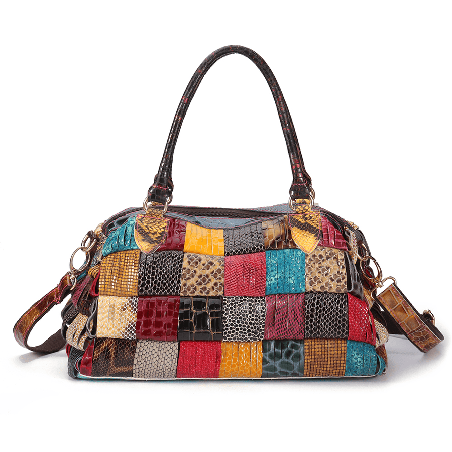 Women Bohemian Large Capacity Genuine Leather Handbag Patchwork Handmade Crossbody Bags - MRSLM