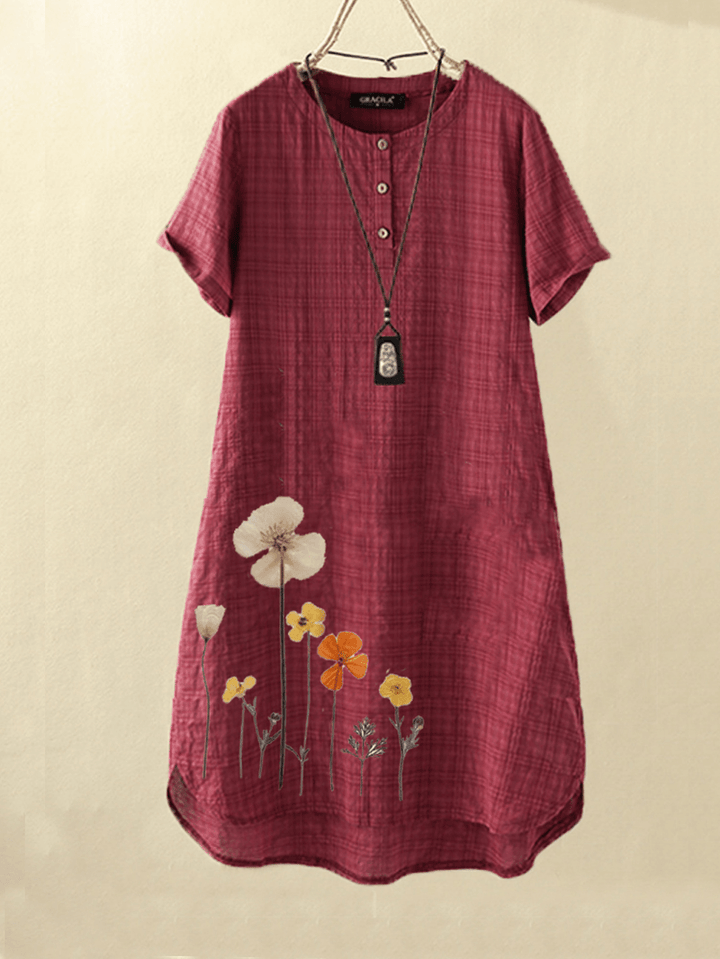 Women Flower Print High-Low Hem Short Sleeve Casual Dress - MRSLM