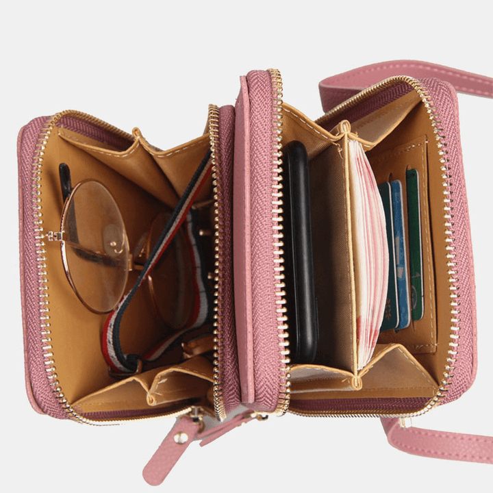 Women 3 Card Slots 6.5 Inch Solid Phone Bag Crossbody Bag Shoulder Bag - MRSLM