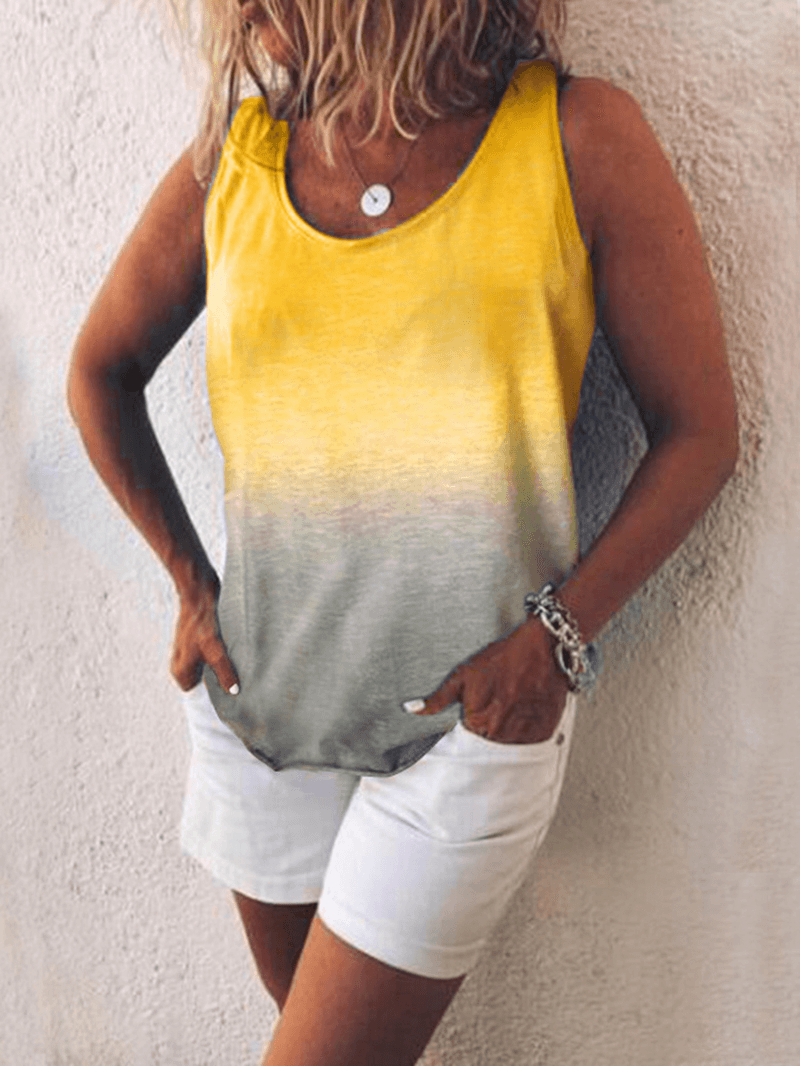Women Casual Gradient Print Color Sleeveless Vest Tank Tops - MRSLM
