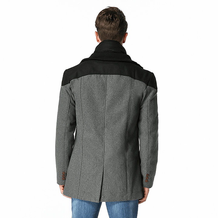 Mens Solid Double Breasted Mid-Long Thicken Coats - MRSLM