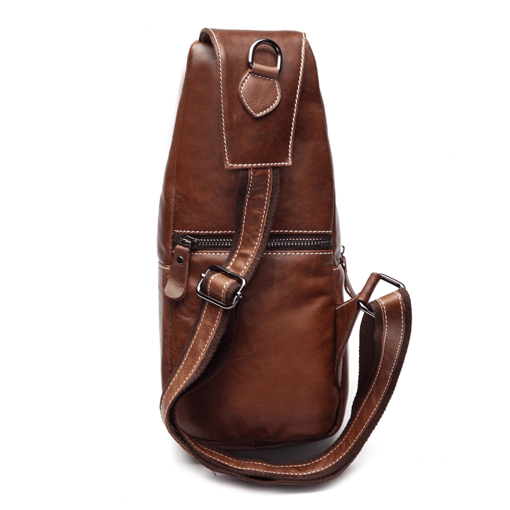 Bullcaptain Men Genuine Leather Wear Resisting Textured Business Casual Brown Black Chest Bag Shoulder Crossbody Bag - MRSLM