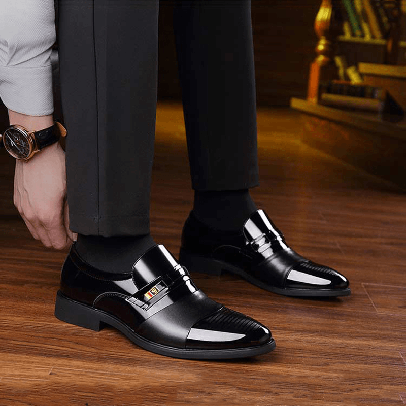 Men Leather Comfy Soft Sole Pointy Toe Oxford Slip on Casual Business Shoes - MRSLM