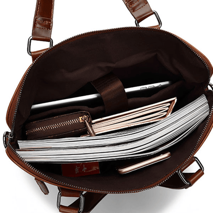 Vintage PU Leather Business Handbag Crossbody Shoulder Bag - MRSLM