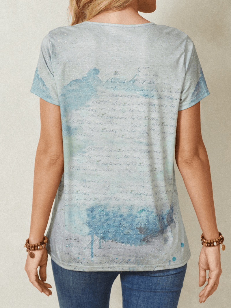 Women Calico Dragonfly Print V-Neck Bandage Casual Short Sleeve T-Shirts - MRSLM