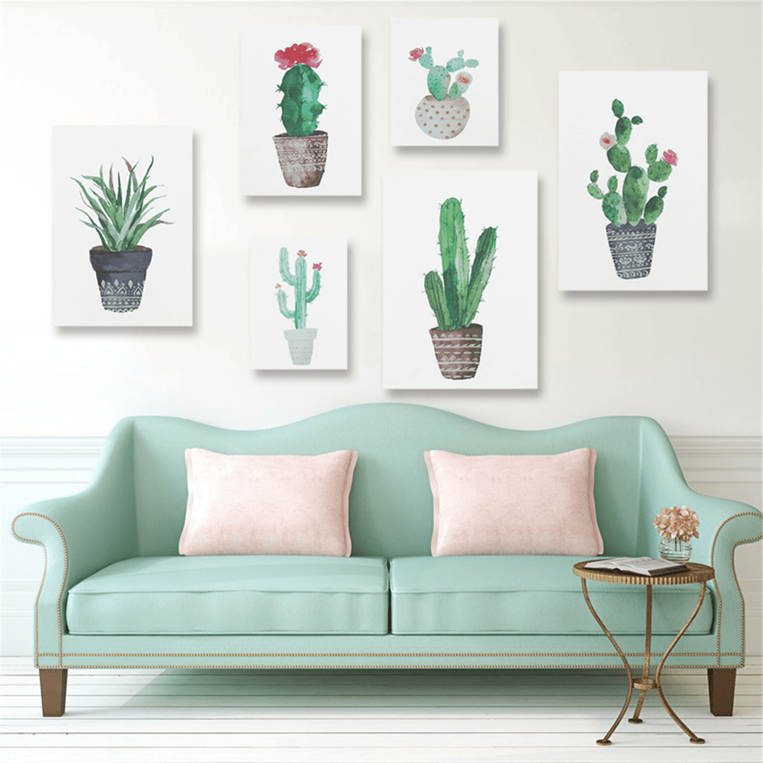 Watercolor Cactus Canvas Painting Unframed Wall-Mounted Modern Art Painting for Living Room Bedroom Study Room - MRSLM