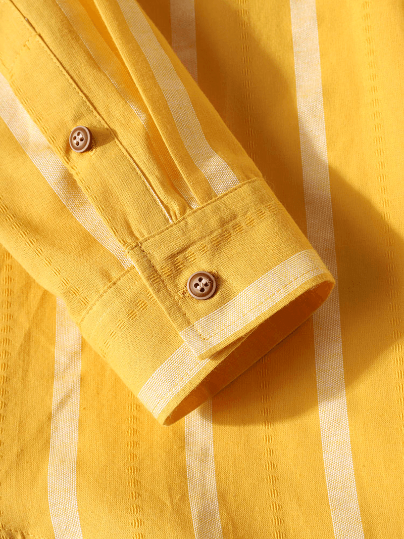 Mens Vertical Stripe Button up 100% Cotton Casual Long Sleeve Shirts - MRSLM