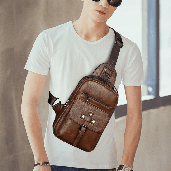 Men PU Leather Business Casual Chest Bag Crossbody Shoulder Bag for Leisure - MRSLM