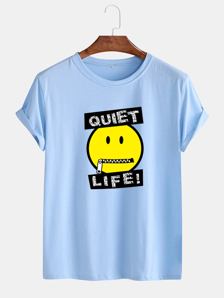 Mens Letter Emojis Print O-Neck Short Sleeve T-Shirts - MRSLM