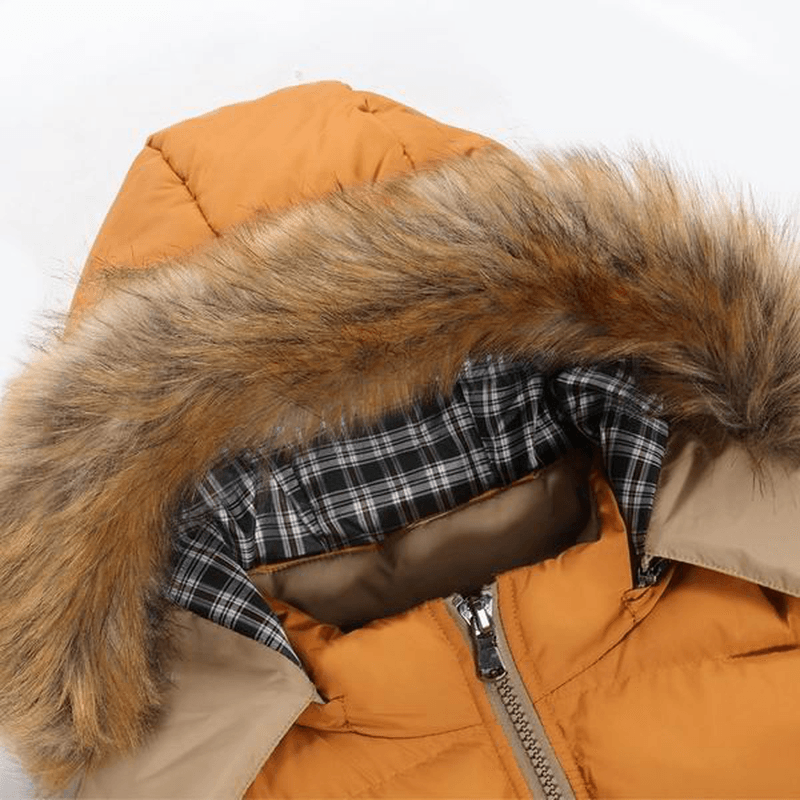 Mens Thick Warm Coat Color Splicing Detachable Hooded Puffer Jacket - MRSLM