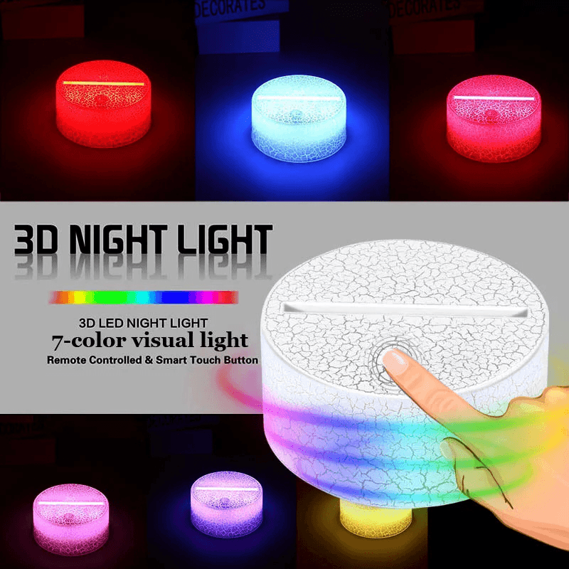 Modern Black USB Cable Remote Control Night Light 7 Color-Adjust Touch Switch Acrylic 3D Led Night Lamp Assembled Base for Home Bedroom Decor - MRSLM