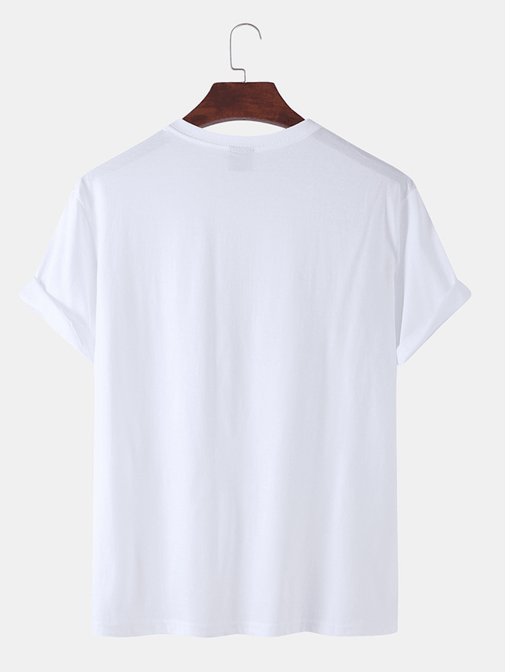 Mens Cartoon Astronaut Rocket Print O-Neck 100% Cotton T-Shirt - MRSLM