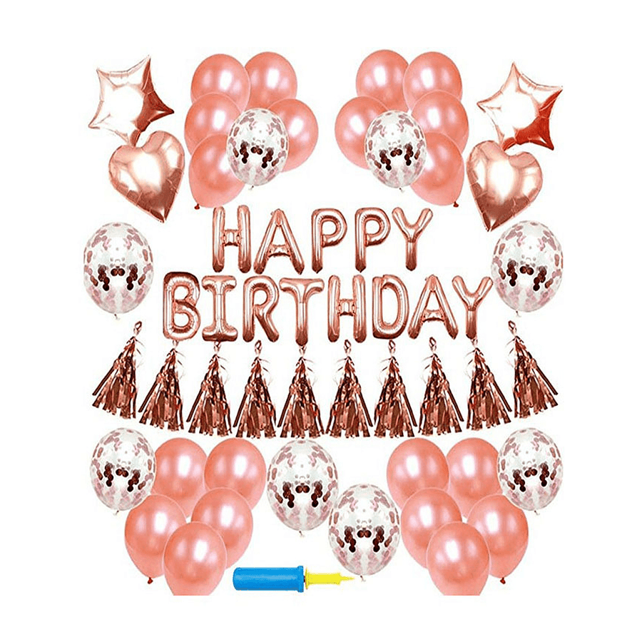 48PCS Rose Gold Birthday Party Balloons Happy Birthday Letter Foil Balloon Decor - MRSLM