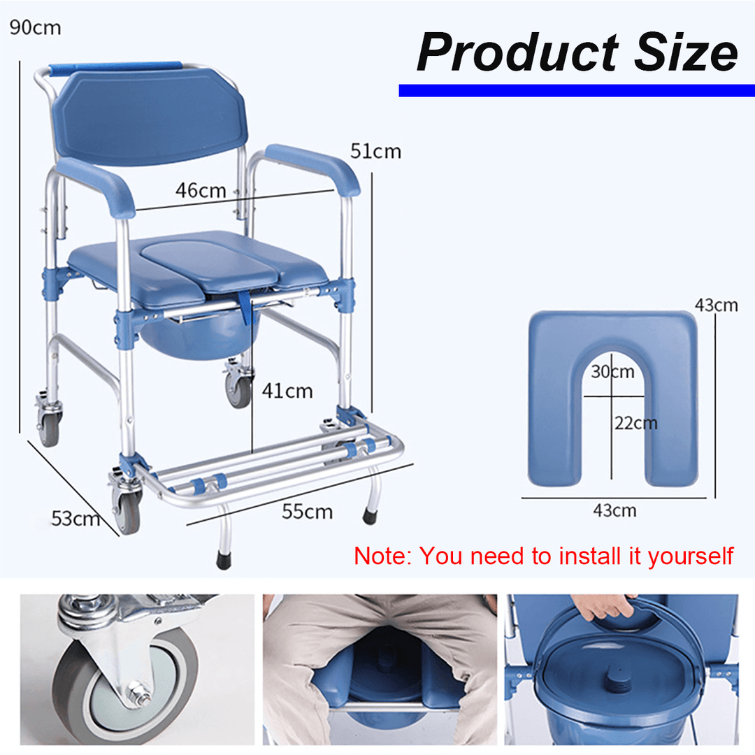 3 In1 Commode Wheelchair Toilet Shower Seat Potty Bathroom Rolling Chair Soft - MRSLM