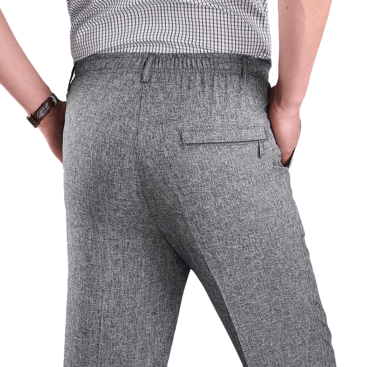 Men'S Summer Thin Elastic High Waist Deep Suit Pants - MRSLM