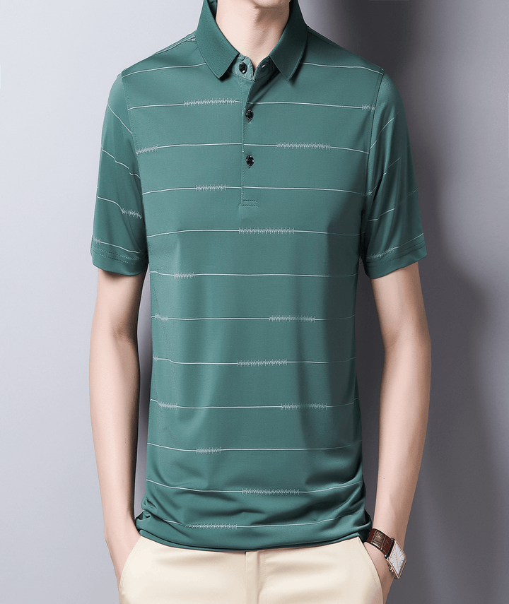 Men'S Lapel Quick-Drying Striped Short-Sleeved T-Shirt - MRSLM