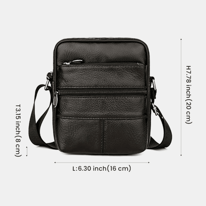 Men Multi-Pocket Anti-Theft First Layer Cowhide Crossbody Bags Retro Large Capacity Lightweight 6.5 Inch Phne Bag Messenger Bag Handbag - MRSLM