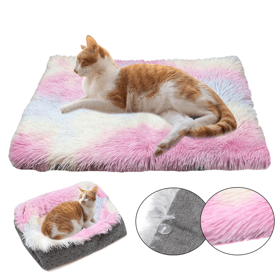 Dog Cat Long Plush Puppy Cushion Mat Soft Pet Bed Winter Warm Sleeping Bed for Dogs Kennel Portable Cat Supplies - MRSLM