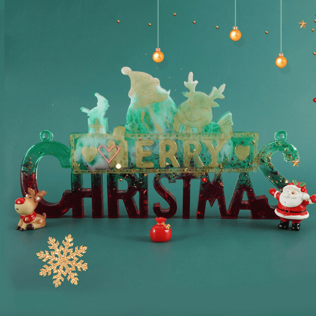 2020 Christmas Decor DIY Crystal Epoxy Resin Mold Christmas Santa Letters Listing Decoration Silicone Mold for Christmas Resin - MRSLM