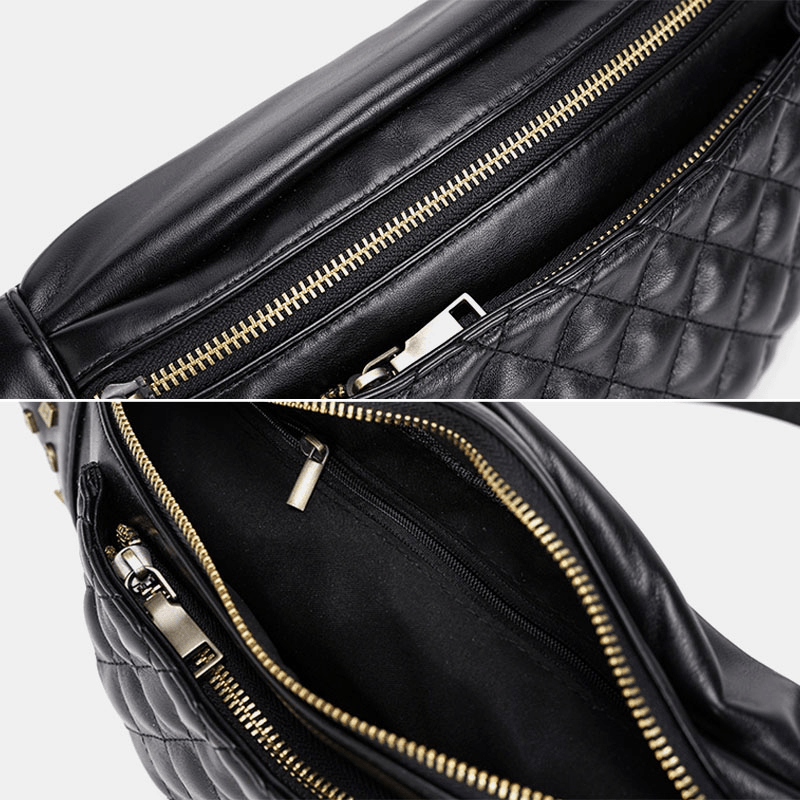 Men PU Leather Rivets Decorate Rhombus Stitching Waterproof Chest Bag Large Capacity Crossbody Shoulder Bag - MRSLM