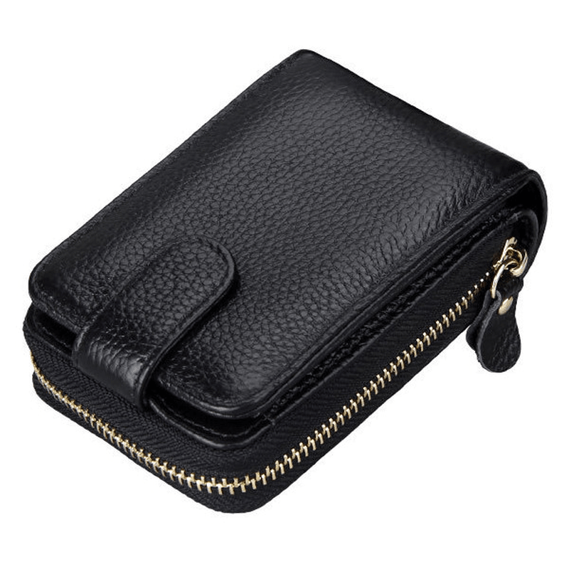 Women Genuine Leather Card Holder Men Portable Short Wallets Purse Zipper Case - MRSLM