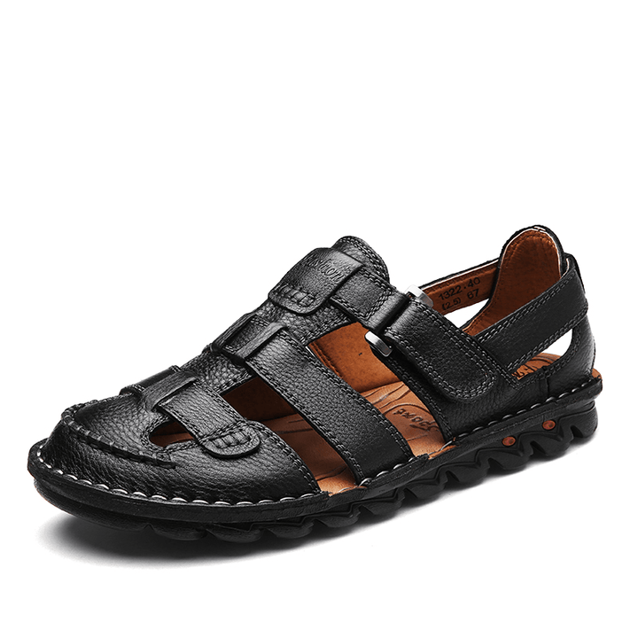 Menico Men Breathable Hook Loop Genuine Leather Sandals - MRSLM