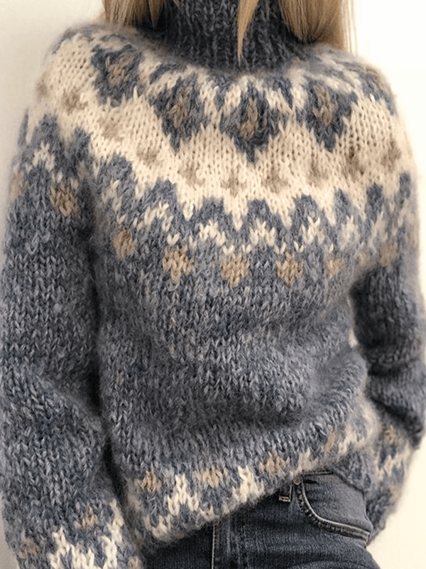Women Vintage Pattern Knit Raglan Sleeve Casual Pullover Sweaters - MRSLM
