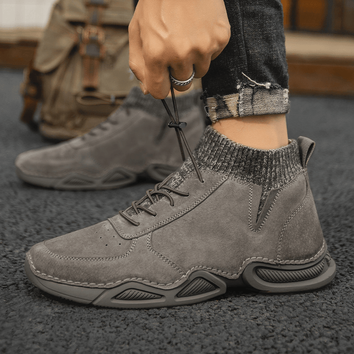 Men Leather Breathable Non Slip Wearable Soft Sole Casual Sock Boots - MRSLM