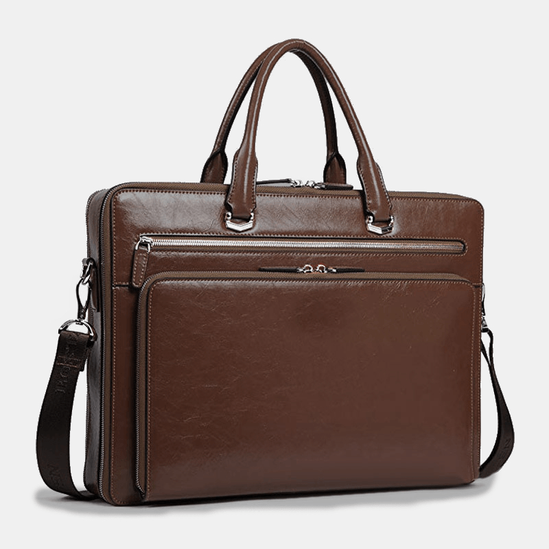 Men Faux Leather Multifunction Multi-Pocket 15.6 Inch Laptop Bag Briefcases Handbag Shoulder Bag - MRSLM