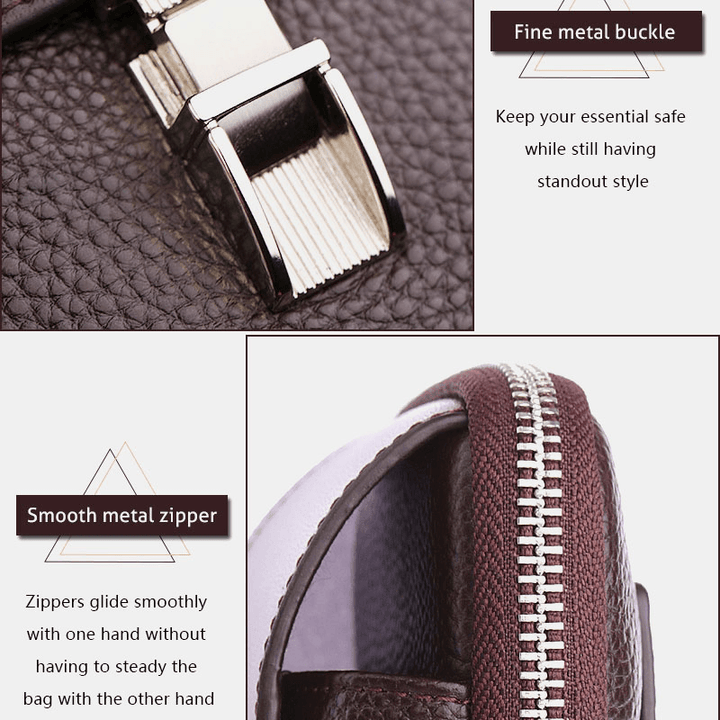Men Vintage Horizontal Multi-Pocket Genuine Leather Mini Wallet Purse 6.5 Inch Phone Bag Waist Bag - MRSLM