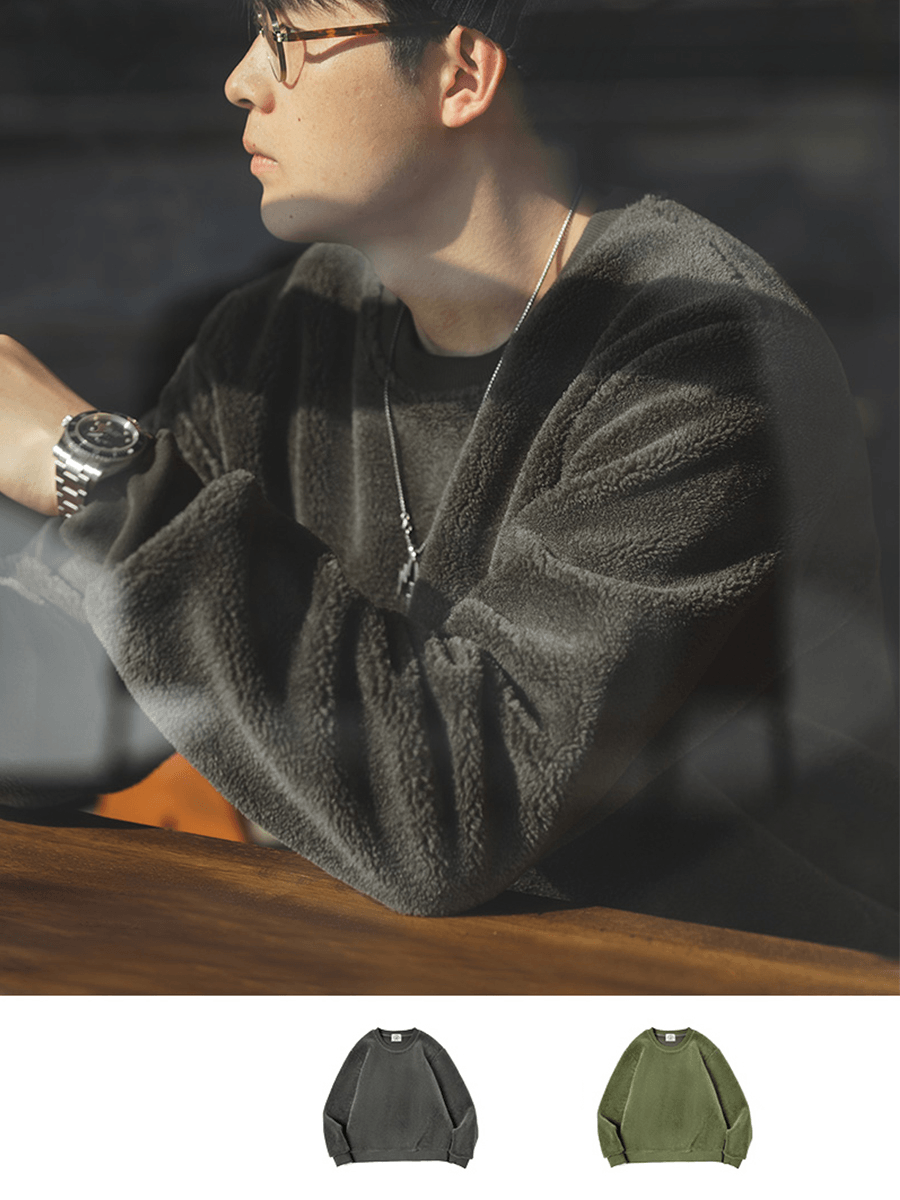 Madden Workwear Japanese Retro Dark Gray Polar Fleece Warm Sweater - MRSLM