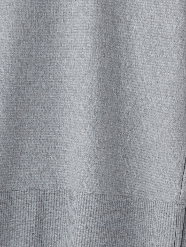 Women Grey High Neck Ribbed Sashes Midi Dress - MRSLM