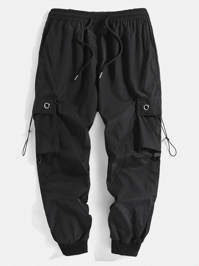 Mens Solid Color Bungee Cords Pockets Designer Casual Jogger Pants - MRSLM