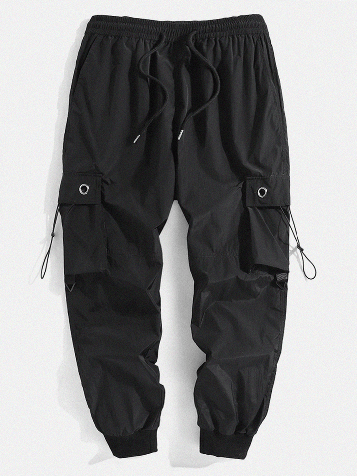 Mens Solid Color Bungee Cords Pockets Designer Casual Jogger Pants - MRSLM